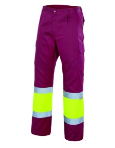 Pantalón bicolor de alta visibilidad. Granate Amarillo flúor 2