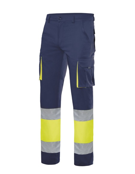 Pantalón stretch bicolor de alta visibilidad. Azul navy Amarillo flúor