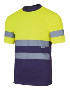 CAMISETA TÉCNICA BICOLOR DE A. V. AMARILLO FLÚOR AZUL NAVY TALLA S-3XL