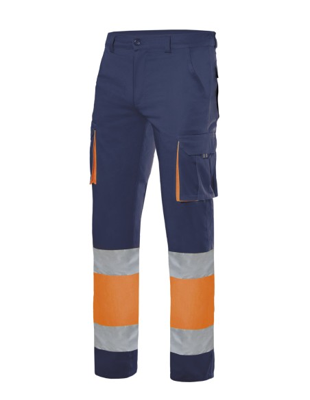 PANTALÓN STRETCH BICOLOR DE A. V.  AZUL NAVY NARANJA FLÚOR TALLA S-3XL