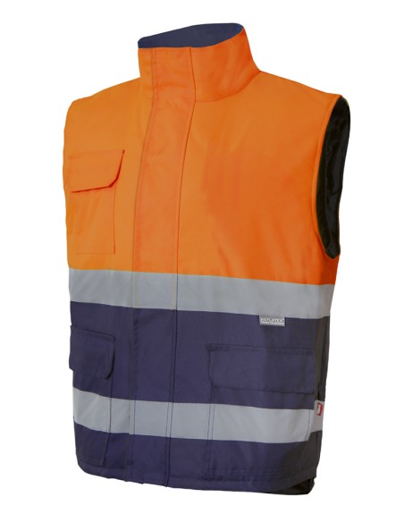 CHALECO ACOLCHADO BICOLOR DE A. V.  NARANJA FLÚOR AZUL NAVY TALLA S-3XL
