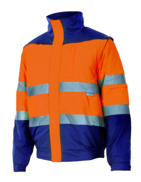 CAZADORA BICOLOR DE A. V. NARANJA FLÚOR AZUL MARINO TALLA S-5XL