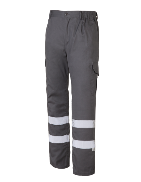 PANTALÓN MULTIBOLSILLOS CON 2 BANDAS REFLECTANTES Y FORRO 1001E-GRIS TALLA 2XS-5XL