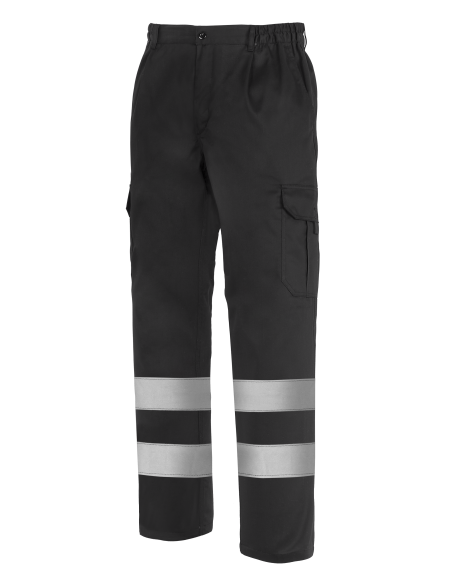 PANTALÓN MULTIBOLSILLOS CON 2 BANDAS REFLECTANTES Y FORRO 1001E-NEGRO TALLA XS-5XL