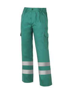 PANTALÓN MULTIBOLSILLOS CON 2 BANDAS REFLECTANTES Y FORRO 1001E-VERDE TALLA 2XS-5XL