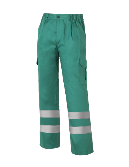 PANTALÓN MULTIBOLSILLOS CON 2 BANDAS REFLECTANTES Y FORRO 1001E-VERDE TALLA 2XS-5XL