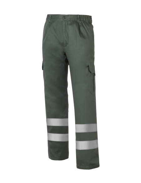 PANTALÓN MULTIBOLSILLOS CON 2 BANDAS REFLECTANTES Y FORRO 1001E-VERDE OSCURO TALLA 2XS-5XL