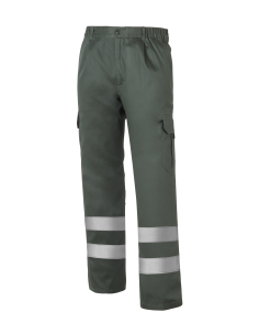PANTALÓN MULTIBOLSILLOS CON 2 BANDAS REFLECTANTES Y FORRO 1001E-VERDE OSCURO TALLA 2XS-5XL 2