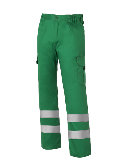 PANTALÓN MULTIBOLSILLOS CON 2 BANDAS REFLECTANTES Y FORRO 1001E-VERDE MEDIO TALLA 2XS-5XL