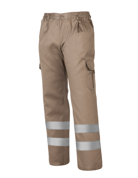 PANTALÓN MULTIBOLSILLOS CON 2 BANDAS REFLECTANTES Y FORRO 1001E-BEIGE TALLA 2XS-5XL