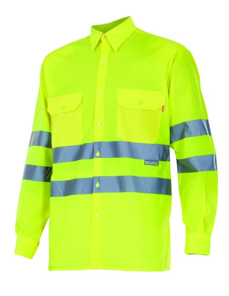 CAMISA AV MANGA LARGA. AMARILLO FLUOR TALLA S-3XL