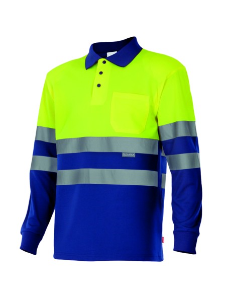 POLO BICOLOR AV DE MANGA LARGA. A.FLUOR AZULINA TALLA S-5XL