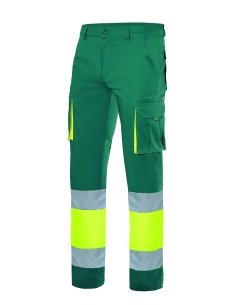 PANTALON BICOLOR STRETCH DE AV. VERDE AM. FLUOR S-3XL