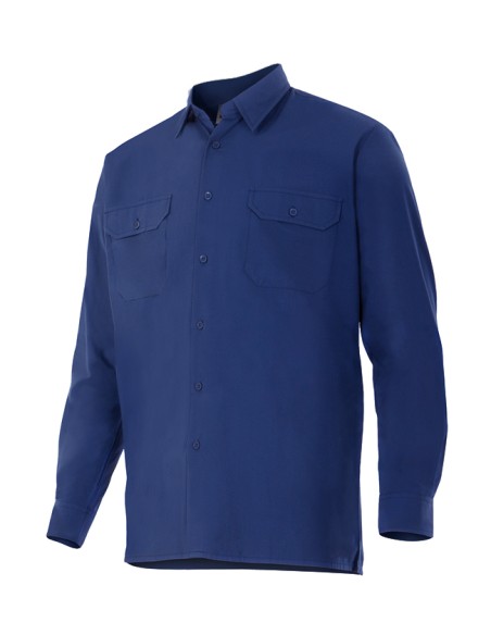 CAMISA MANGA LARGA 2 BOLSILLOS. AZUL MARINO TALLA S-3XL
