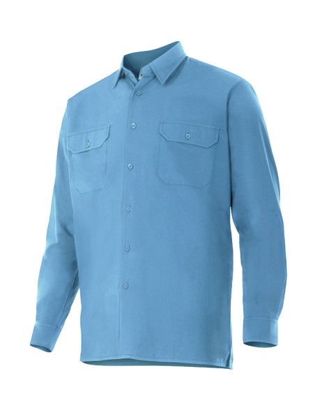 CAMISA MANGA LARGA 2 BOLSILLOS. CELESTE TALLA S-3XL