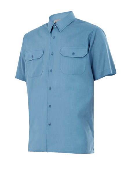 CAMISA MANGA CORTA 2 BOLSILLOS. CELESTE TALLA S-3XL