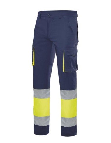 Pantalón stretch bicolor de alta visibilidad. Azul navy Amarillo flúor