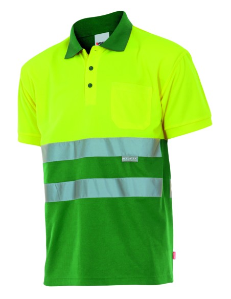 Polo bicolor manga corta de alta visibilidad. Amarillo Flúor Verde Hierba