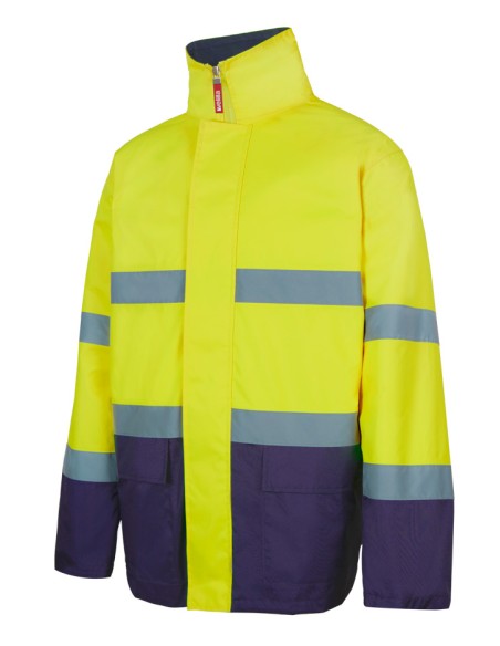 Parka bicolor alta visibilidad. Amarillo flúor Azul marino